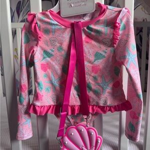 Nicole Miller Pink and Green Rashguard Swim Set